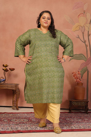 Mehendi Floral Printed Cotton Long Kurti (ACB2575)