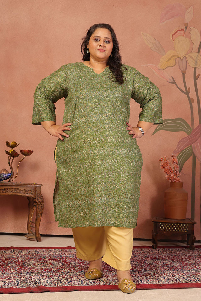 Mehendi Floral Printed Cotton Long Kurti (ACB2575)