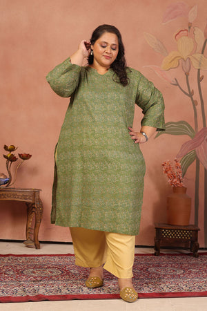 Mehendi Floral Printed Cotton Long Kurti (ACB2575)