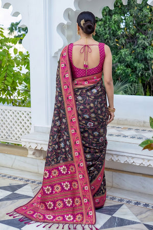 Black Floral Woven Silk Saree (ACB2578)