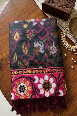 Black Floral Woven Silk Saree (ACB2578)
