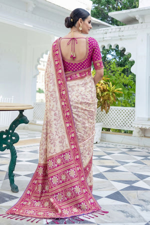 White Floral Woven Silk Saree (ACB2580)