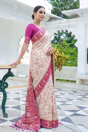 White Floral Woven Silk Saree (ACB2580)