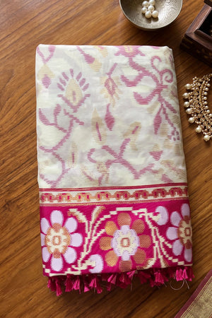 White Floral Woven Silk Saree (ACB2580)