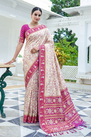 White Floral Woven Silk Saree (ACB2580)