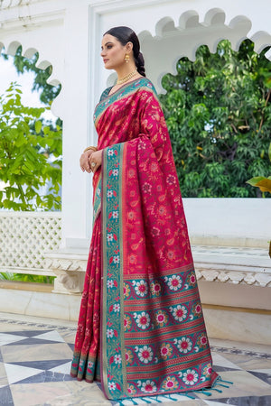 Pink Floral Woven Silk Saree (ACB2581)