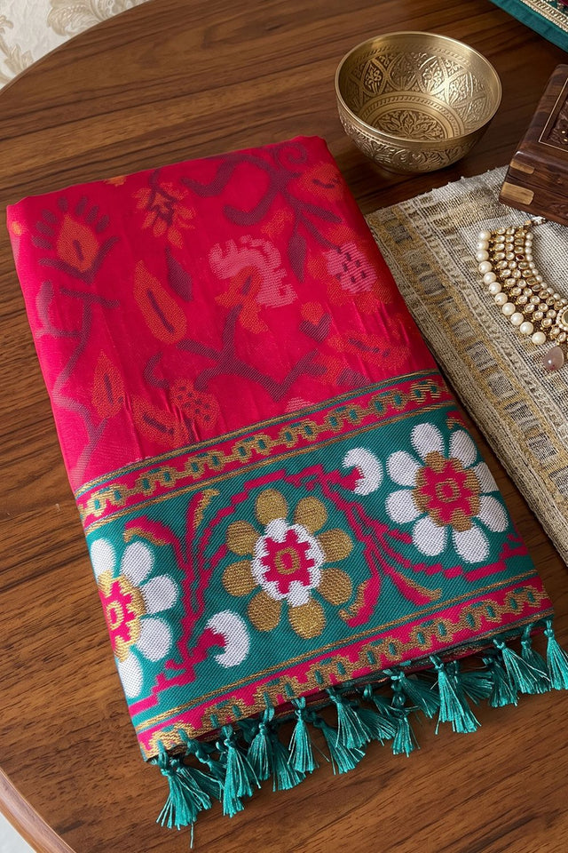Pink Floral Woven Silk Saree (ACB2581)