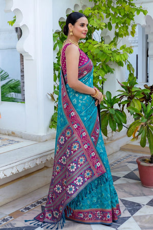 Sky Blue Floral Woven Silk Saree (ACB2582)