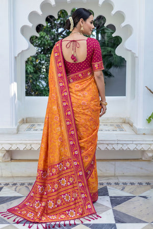 Orange Floral Woven Silk Saree (ACB2584)