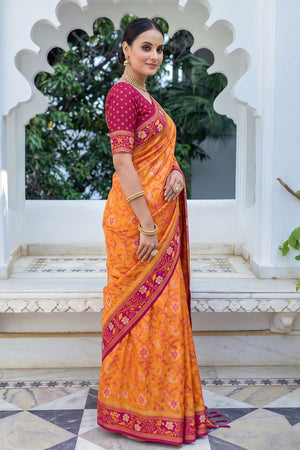 Orange Floral Woven Silk Saree (ACB2584)