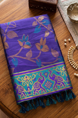 Blue Floral Woven Silk Saree (ACB2600)