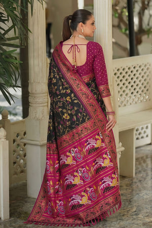 Black Floral Woven Silk Saree (ACB2601)
