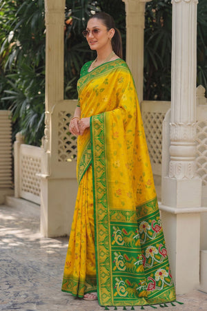 Yellow Floral Woven Silk Saree (ACB2602)