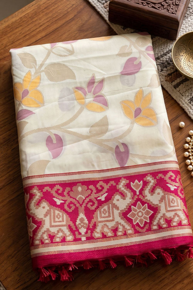 White Floral Woven Silk Saree (ACB2603)