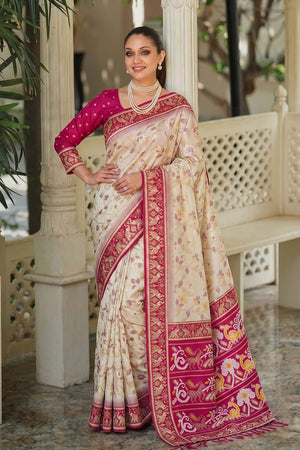 White Floral Woven Silk Saree (ACB2603)