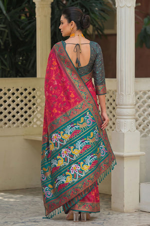 Pink Floral Woven Silk Saree (ACB2604)