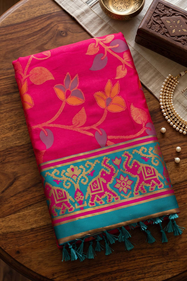 Pink Floral Woven Silk Saree (ACB2604)