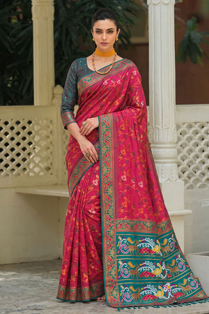 Pink Floral Woven Silk Saree (ACB2604)