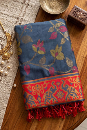 Grey Floral Woven Silk Saree (ACB2606)