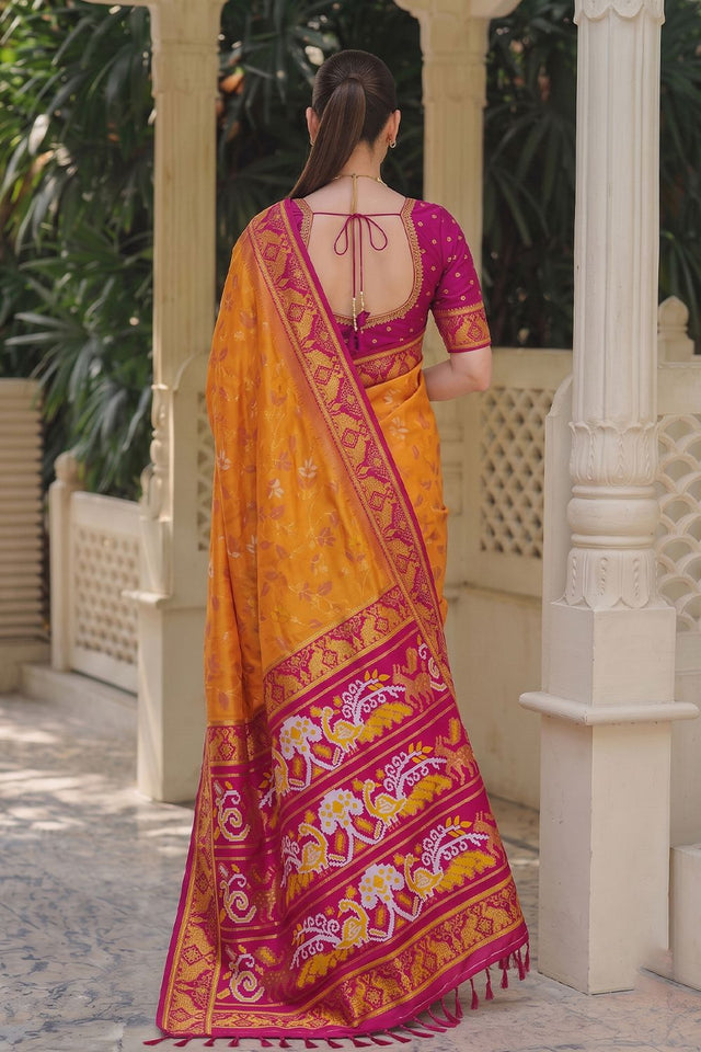 Orange Floral Woven Silk Saree (ACB2607)