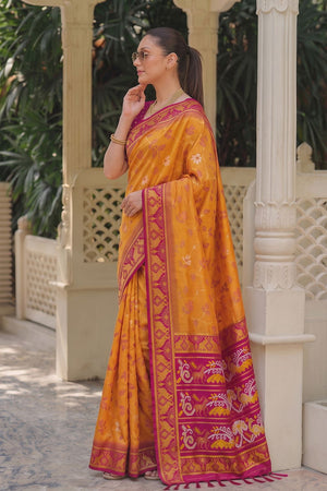 Orange Floral Woven Silk Saree (ACB2607)