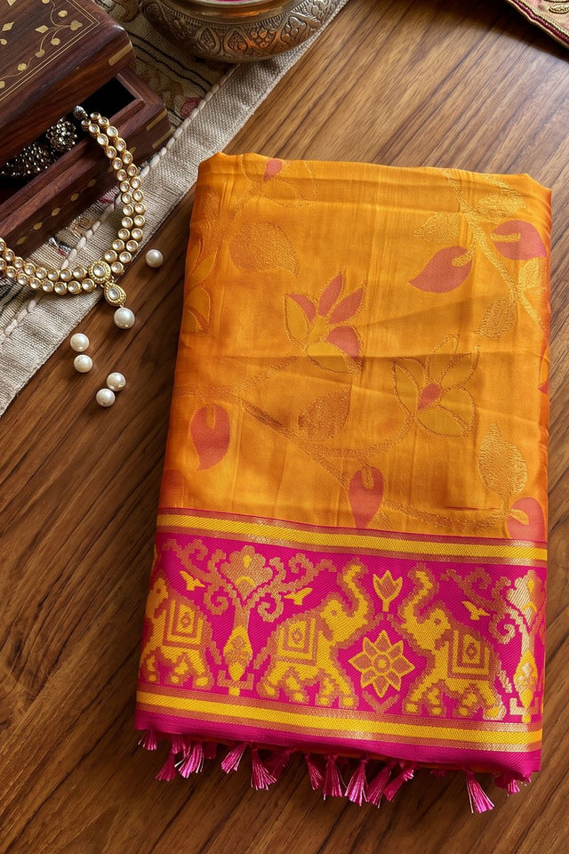 Orange Floral Woven Silk Saree (ACB2607)