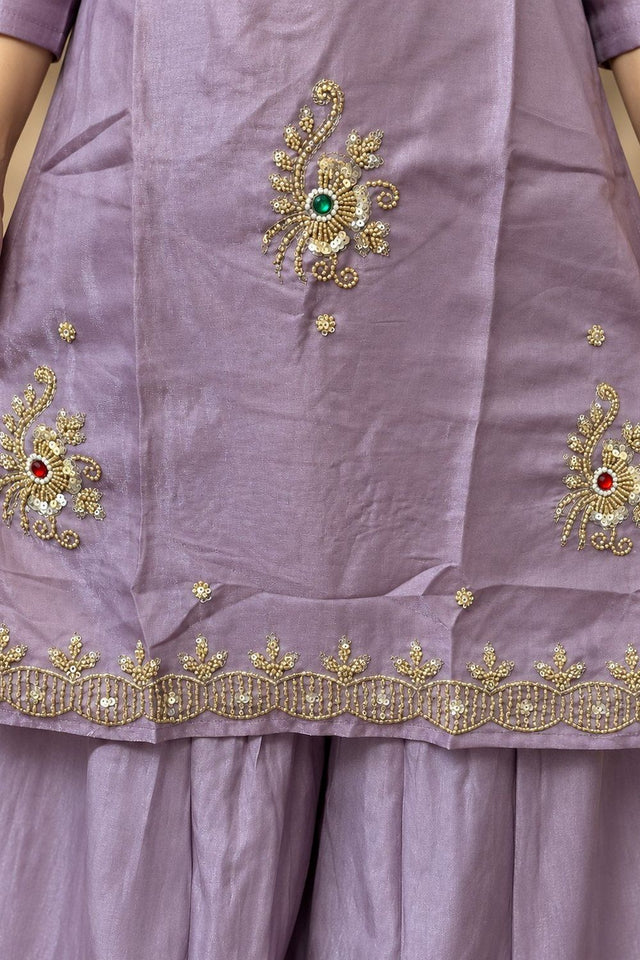 Lavender Beads & Stone Work Silk Palazzo Suit (ACB2608)