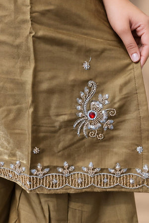 Beige Beads & Stone Work Silk Palazzo Suit (ACB2609)