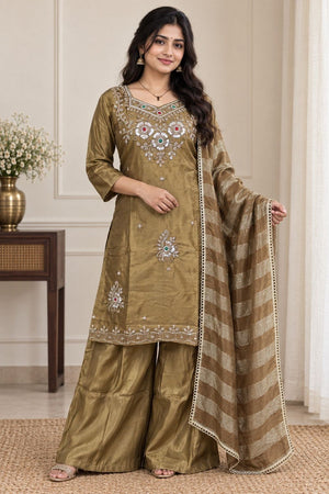 Beige Beads & Stone Work Silk Palazzo Suit (ACB2609)