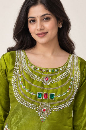 Green Beads & Stone Work Silk Palazzo Suit (ACB2611)