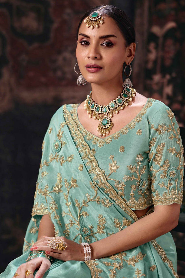 Blue Beads & Stone Work Tissue Saree (ACB2622)