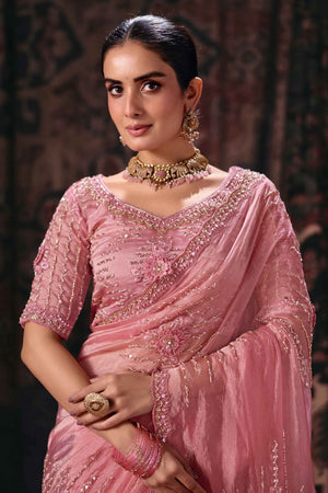 Pink Beads & Stone Work Silk Saree (ACB2628)