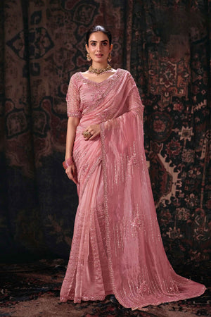 Pink Beads & Stone Work Silk Saree (ACB2628)