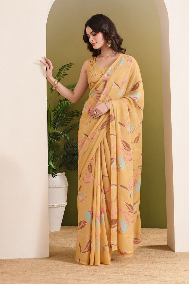 Orange Printed Georgette Ready To Wear Saree (ACB2630)