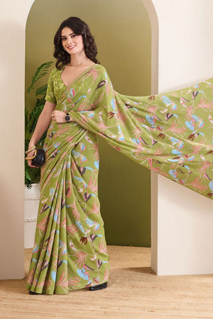 Mehendi Printed Georgette Ready To Wear Saree (ACB2631)