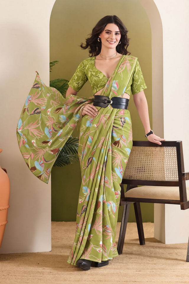 Mehendi Printed Georgette Ready To Wear Saree (ACB2631)