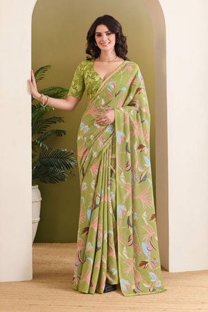 Mehendi Printed Georgette Ready To Wear Saree (ACB2631)
