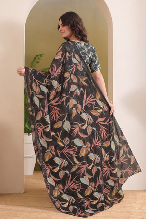 Black Printed Georgette Ready To Wear Saree (ACB2632)