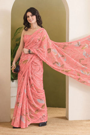 Peach Printed Georgette Ready To Wear Saree (ACB2633)