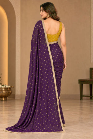 Purple Printed Georgette Ready To Wear Saree (ACB2635)