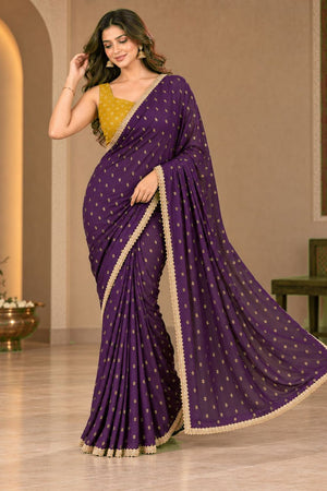 Purple Printed Georgette Ready To Wear Saree (ACB2635)