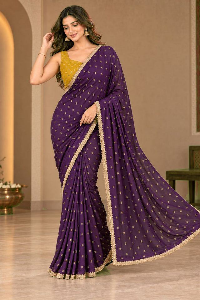 Purple Printed Georgette Ready To Wear Saree (ACB2635)