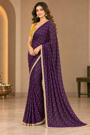 Purple Printed Georgette Ready To Wear Saree (ACB2635)