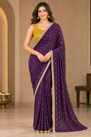 Purple Printed Georgette Ready To Wear Saree (ACB2635)