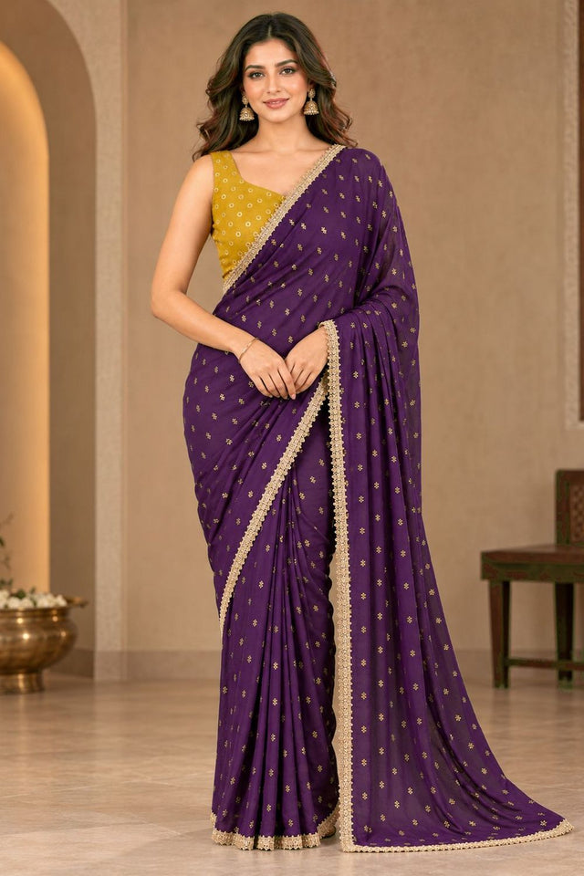 Purple Printed Georgette Ready To Wear Saree (ACB2635)