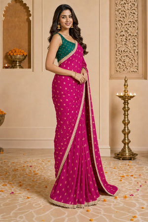 Magenta Printed Georgette Ready To Wear Saree (ACB2636)
