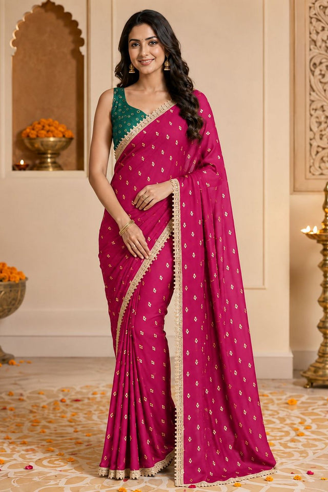 Magenta Printed Georgette Ready To Wear Saree (ACB2636)