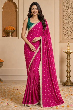 Magenta Printed Georgette Ready To Wear Saree (ACB2636)