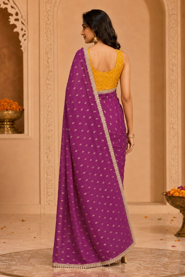 Wine Printed Georgette Ready To Wear Saree (ACB2637)