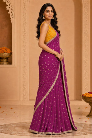 Wine Printed Georgette Ready To Wear Saree (ACB2637)